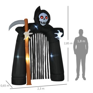 Großer aufblasbarer HOMCOM Halloween Sensenmann-Torbogen mit leuchtenden roten Augen und LED-Beleuchtung. Dekorative Figur.