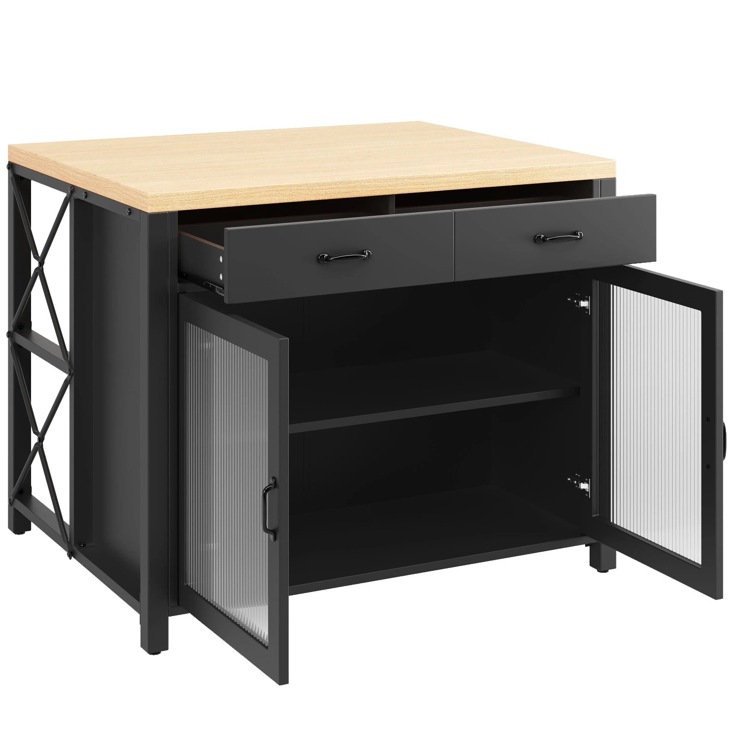 okwish Kücheninsel mit LED Lichtleiste Stehtisch Arbeitsplatte Küche 100x80x90cm Schwarz