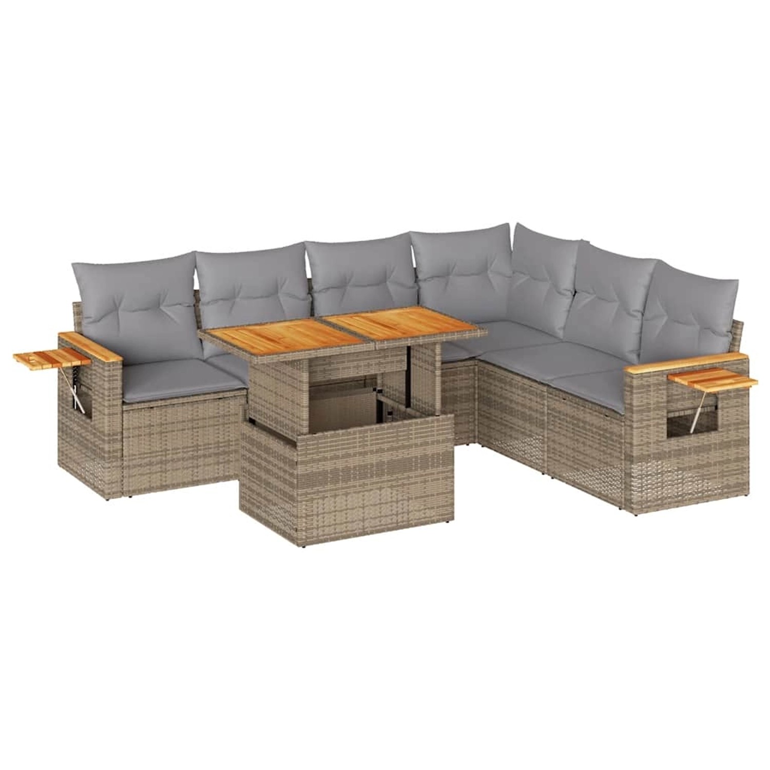 vidaXL 7-Tlg Garten-Sofagarnitur mit Kissen Beige Poly Rattan Akazie 332760 günstig online kaufen