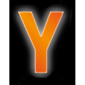 Reflektierender, orangefarbener Klebebuchstabe Y, 8 cm, zur Beschriftung von Hausnummern.