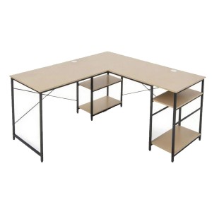 Costway Schreibtisch L-Form mit 3 Kabellöchern 151 x 151 x 75 cm Natur