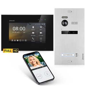 Balter EVO-HD Video-Türsprechanlage mit Monitor und App-Steuerung für Einfamilienhäuser, silber-schwarz.