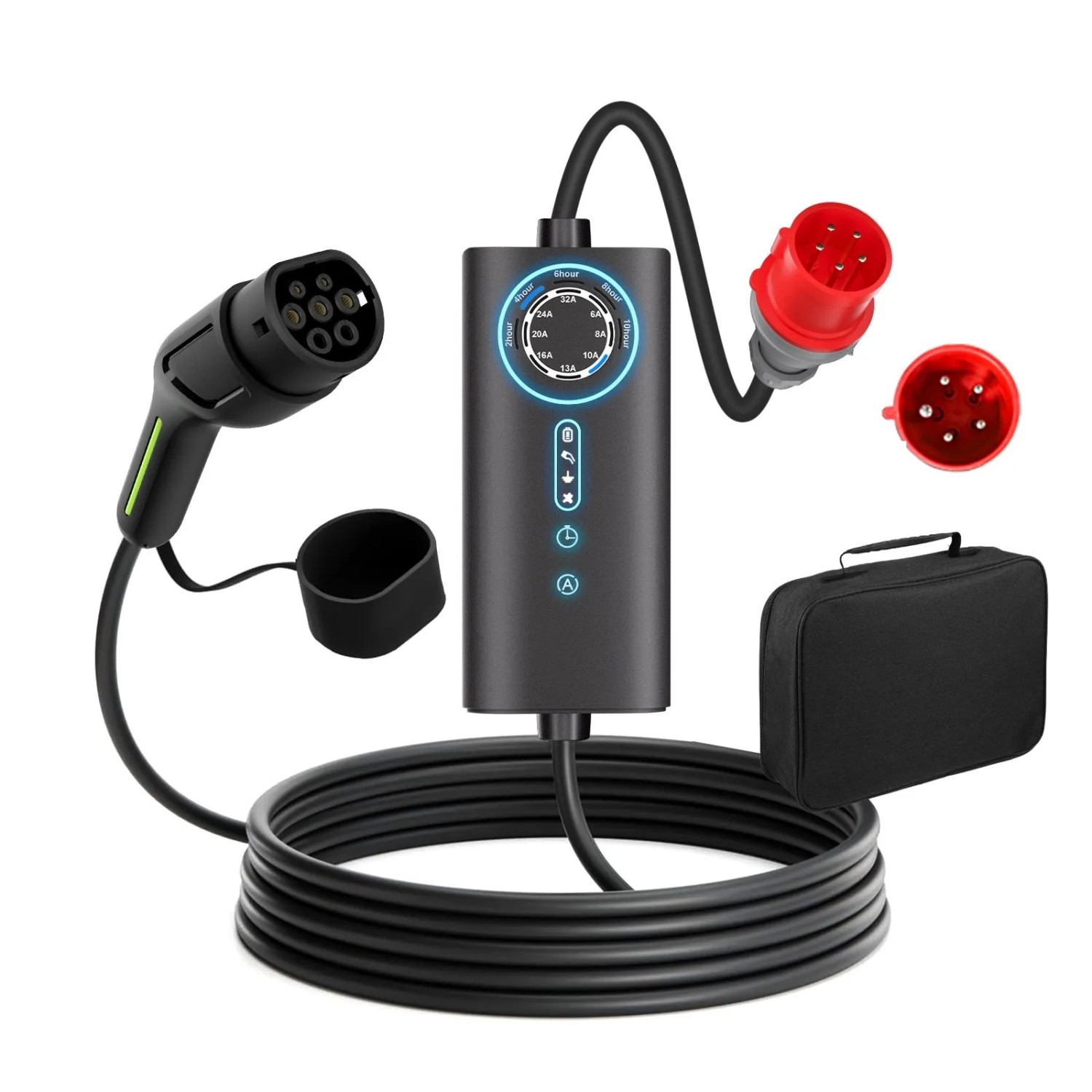 Junsun 22kW Typ 2 EV-Ladegerät 8m Kabel 3-phasig Inkl. Tasche Flexibler Stromanpassung 6-32A