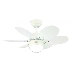 Weißer WESTINGHOUSE Deckenventilator Turbo II mit Lampe und Zugketten, 76 cm Durchmesser.