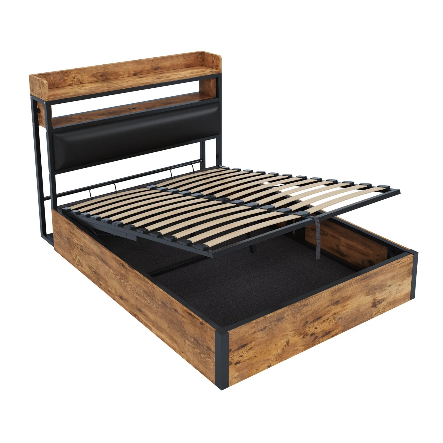 okwish Bettrahmen 140x200cm mit Stauraum Einzelbett Schlafzimmer Schwarz ohne Matratze