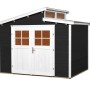 Modernes, anthrazitfarbenes Weka Holz-Gartenhaus mit Pultdach und Doppeltür.