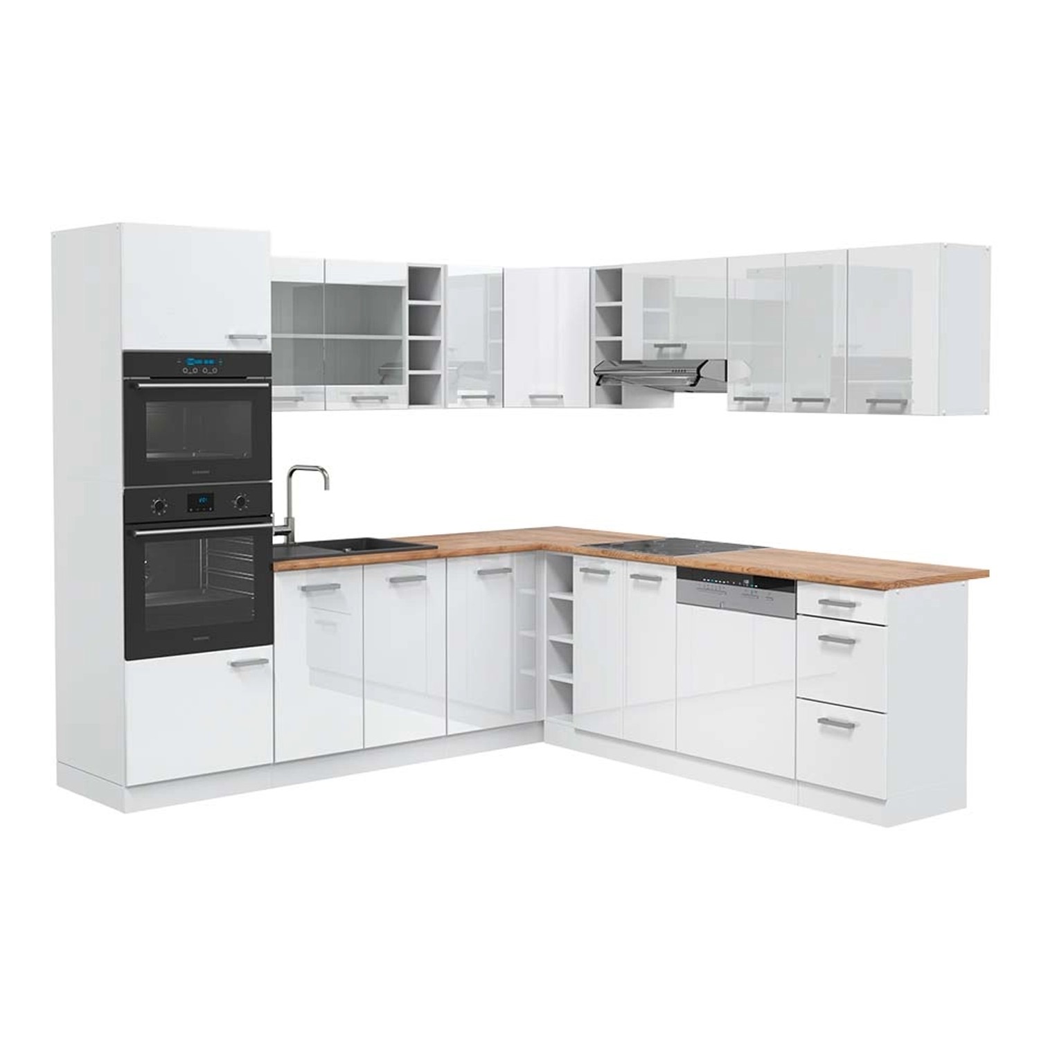 Vicco R-Line Eckküche Weiß Hochglanz/Weiß 237 x 247 cm AP Eiche günstig online kaufen