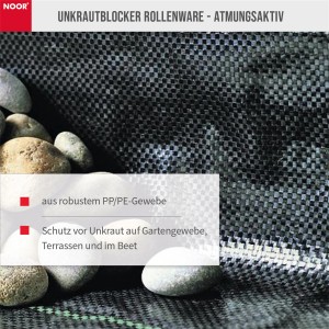 Noor Unkrautblocker Profirolle, 105 g/m², aus Polypropylen (PP) mit Steinen, für Garten, Terrasse und Beet.