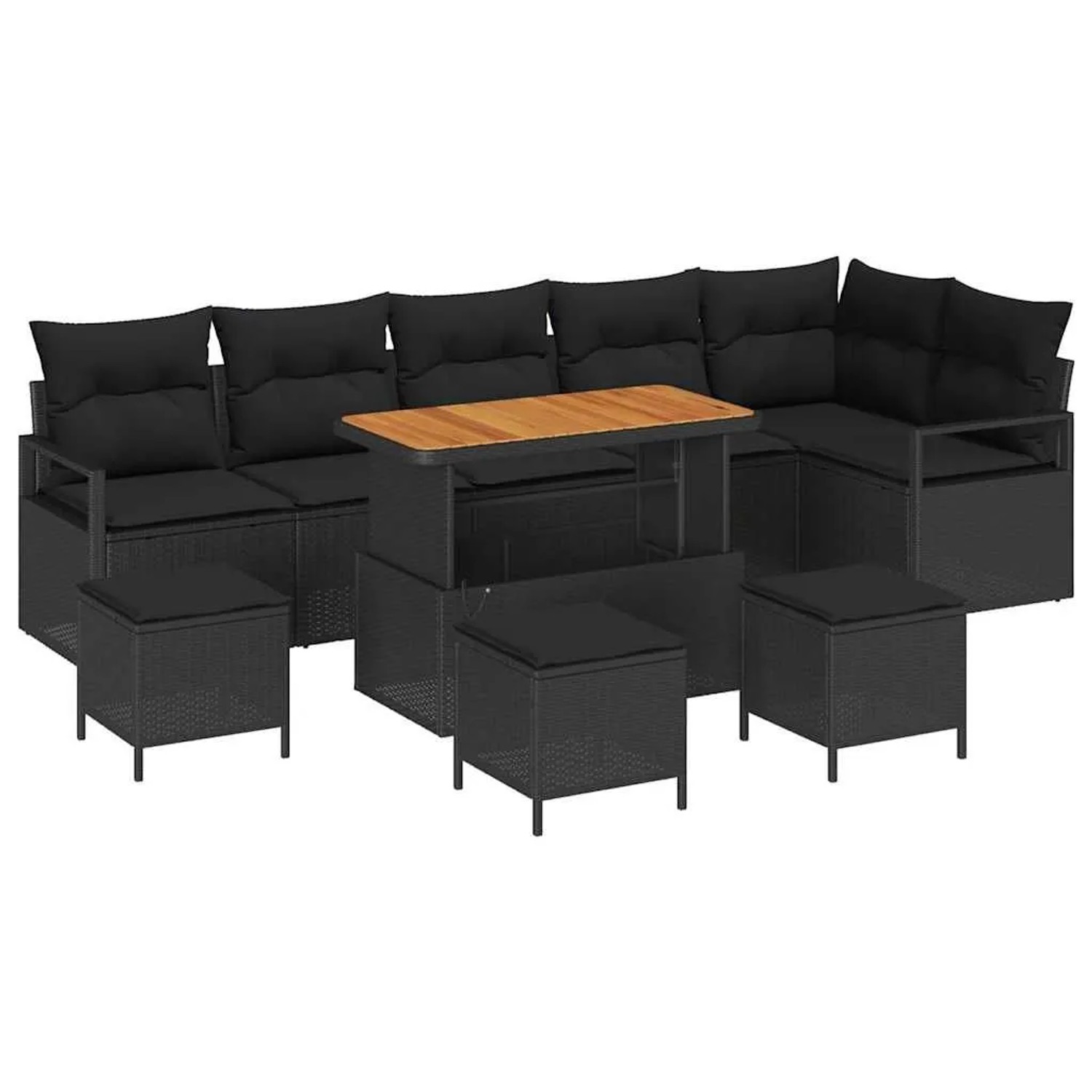 vidaXL Garten-Sofa-Set mit Kissen mit Speicher 10-Tlg Schwarz 3364499