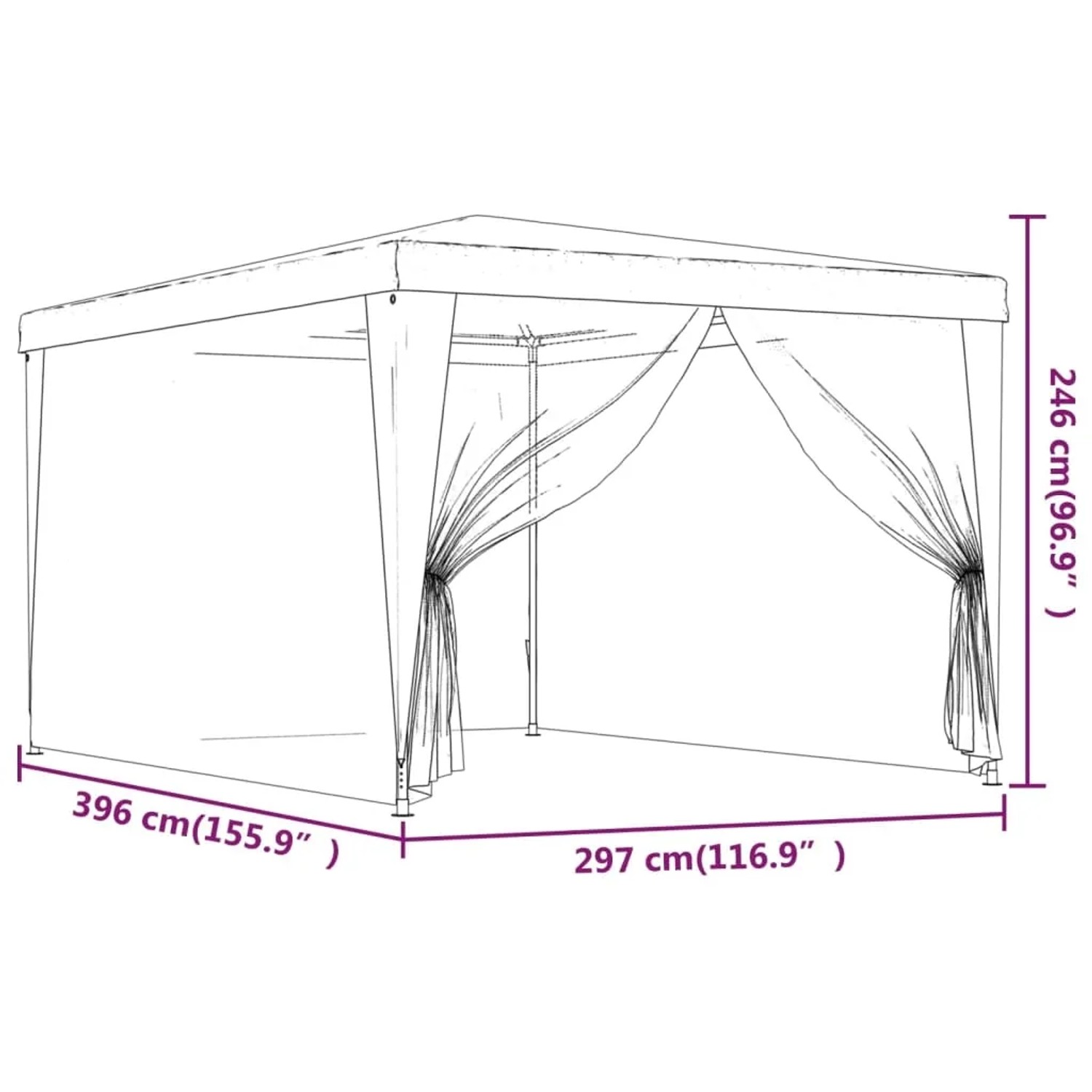 Grünes Partyzelt 3x4m mit Mesh-Seitenwänden für Garten & Feiern.