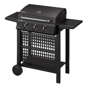 Enders Gasgrill San Diego Next 3, schwarzer Grillwagen mit 3 Brennern und Seitenablagen.