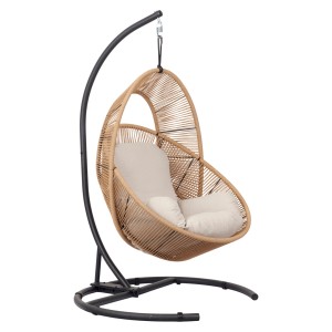 Hängesessel der Garten Lounge Tim in Schwarz/Natur mit Kissen. Bequeme Gartenmöbel für entspannte Stunden.