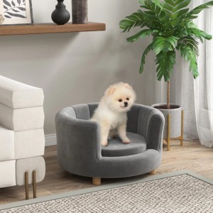 Graues PawHut Hundesofa aus Polyester mit Schaumstoff, ideal für kleine Hunde.
