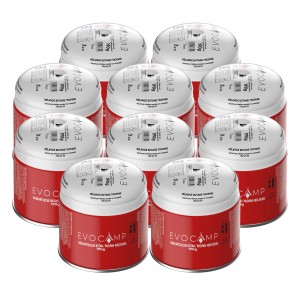 Evocamp Gaskartuschen 10er-Pack, 190g Butan/Propan Stechkartuschen für Gaskocher.