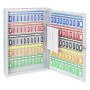 Lichtgrauer Schlüsselschrank mit 100 Haken und farbigen Schlüsselanhängern, Tresor für Schlüssel.