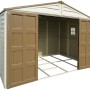 Duramax Kunststoff-Gartenhaus WoodBridge Plus, 7,6 m², mit Doppeltür und Fenster.