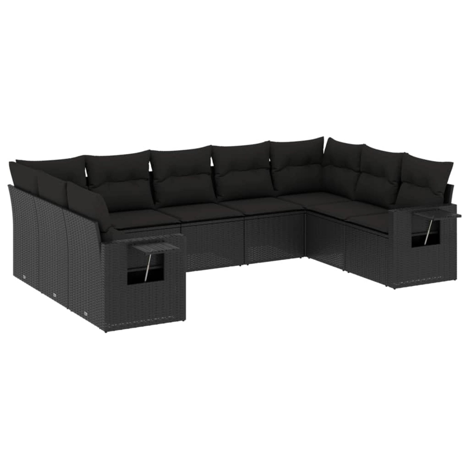 vidaXL 9-Tlg Garten-Sofagarnitur mit Kissen Schwarz Poly Rattan 3252932 günstig online kaufen