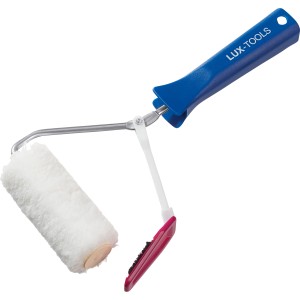 LUX Wandkantenroller 10 cm mit blauem Griff, Farbwalze und Kantenbürste für präzises Streichen.