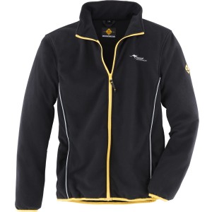 Schwarze Roadsign Herren Fleecejacke mit gelbem Reißverschluss und Stehkragen.