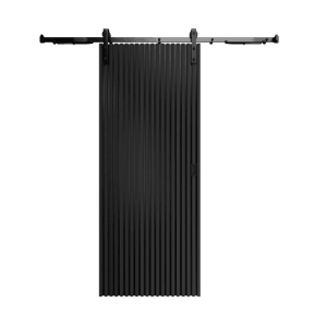 Schwarze Radex Schiebetür Lamette mit Lamellen-Design und Schiebetürsystem, 95x210 cm.