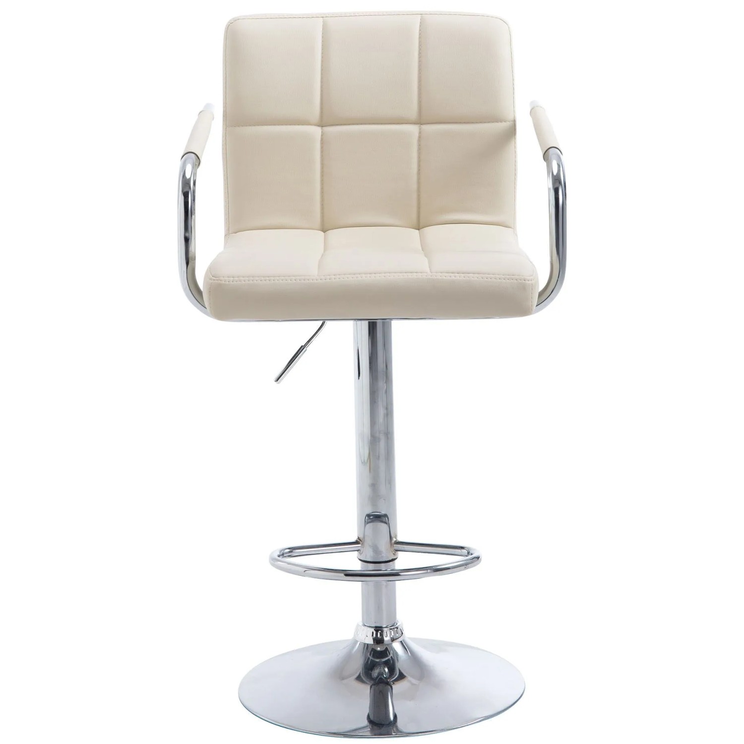 DELUKE 2er Set Barhocker MINOR Kunstleder Creme 54x46x91cm Silber Barstuhl Höhenverstellbar Mit Lehne Drehbar Tresenhocker Tresenstuhl