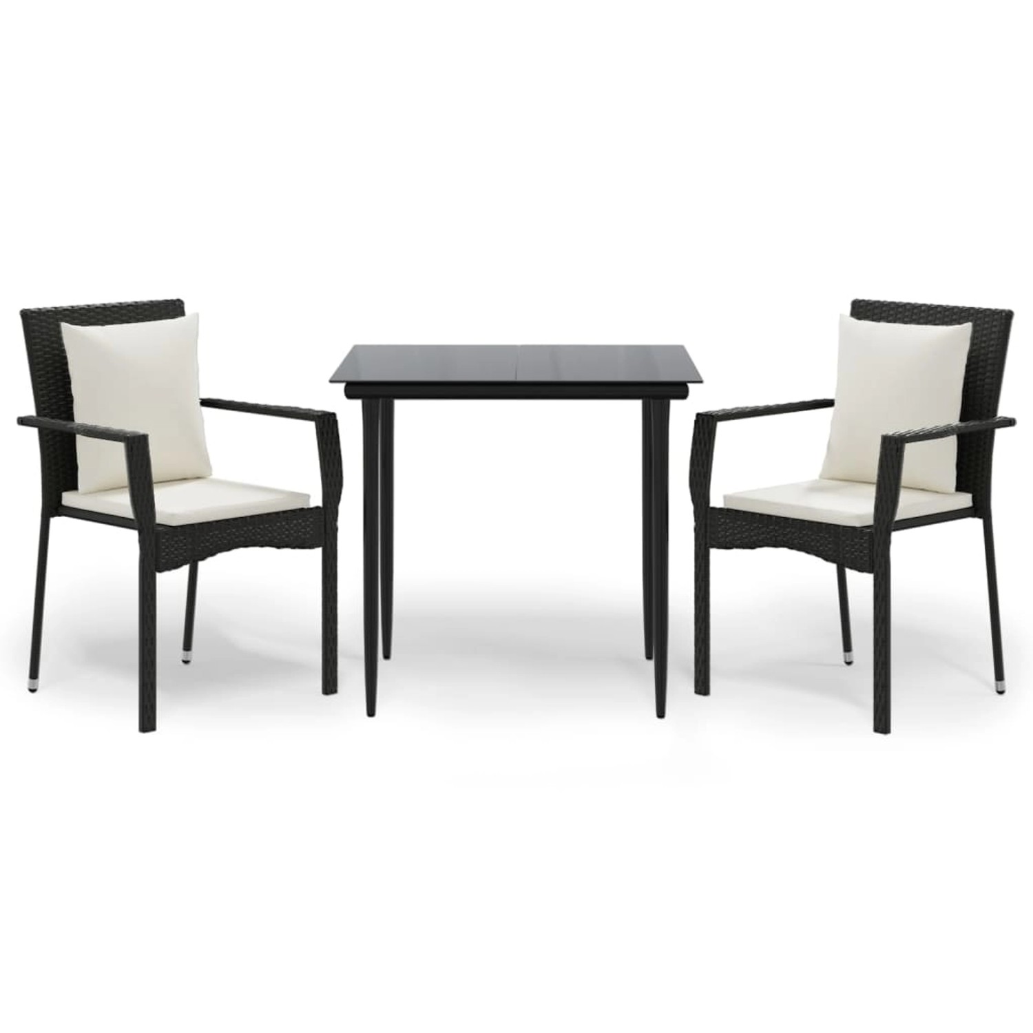 vidaXL 3-Tlg Garten-Essgruppe mit Kissen Schwarz Poly Rattan 3185095