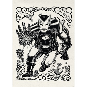 Komar Wandbild Marvel Iron Man Lino-Cut 50 cm x 70 cm Schwarz-Weiß