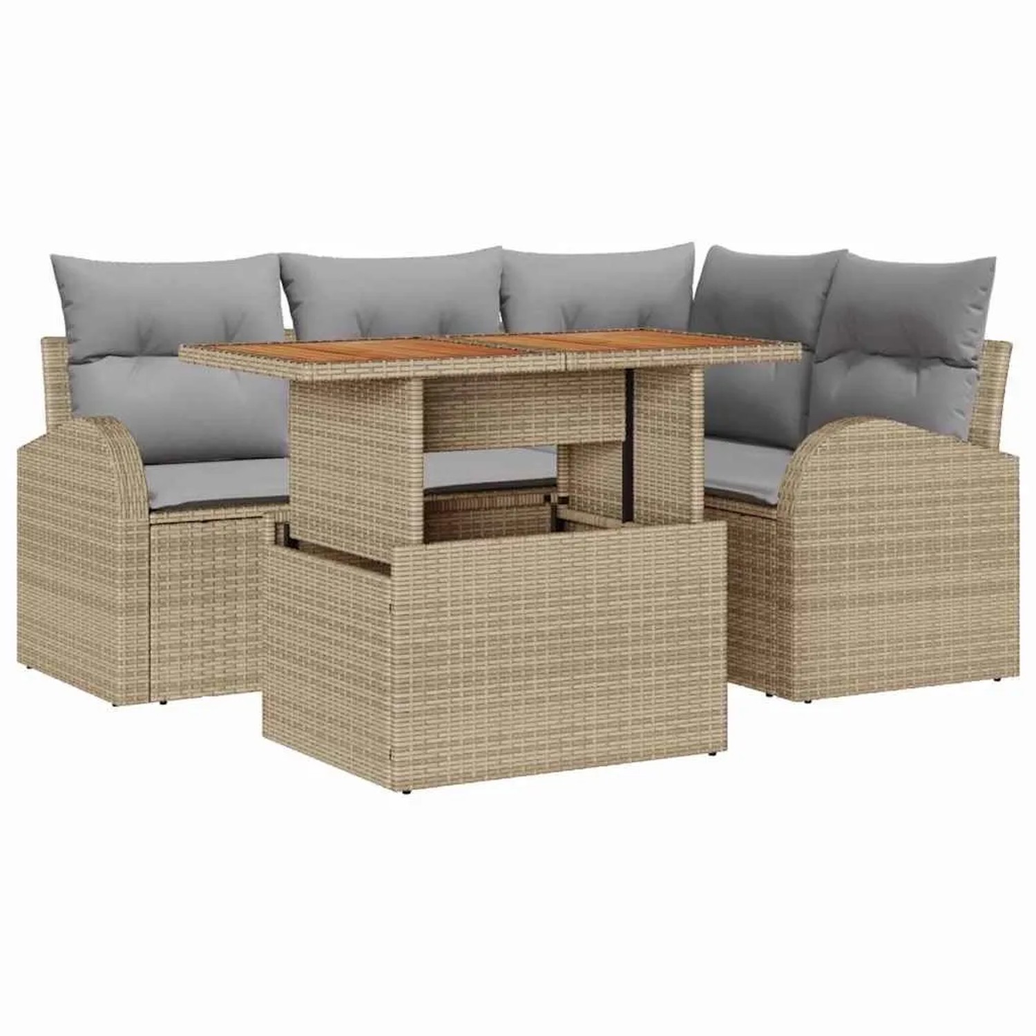 vidaXL Garten-Sofa-Set mit Kissen 5-Tlg Beige und Hellgrau 3349580