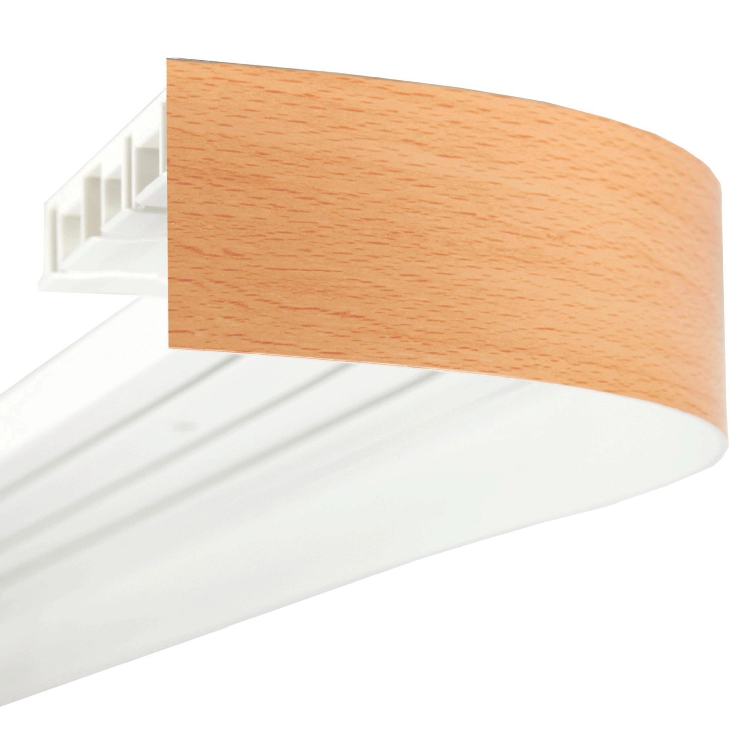 Bestlivings Gardinenschiene mit Blende in Buche, 300 cm (1x120 & 2x90 cm).