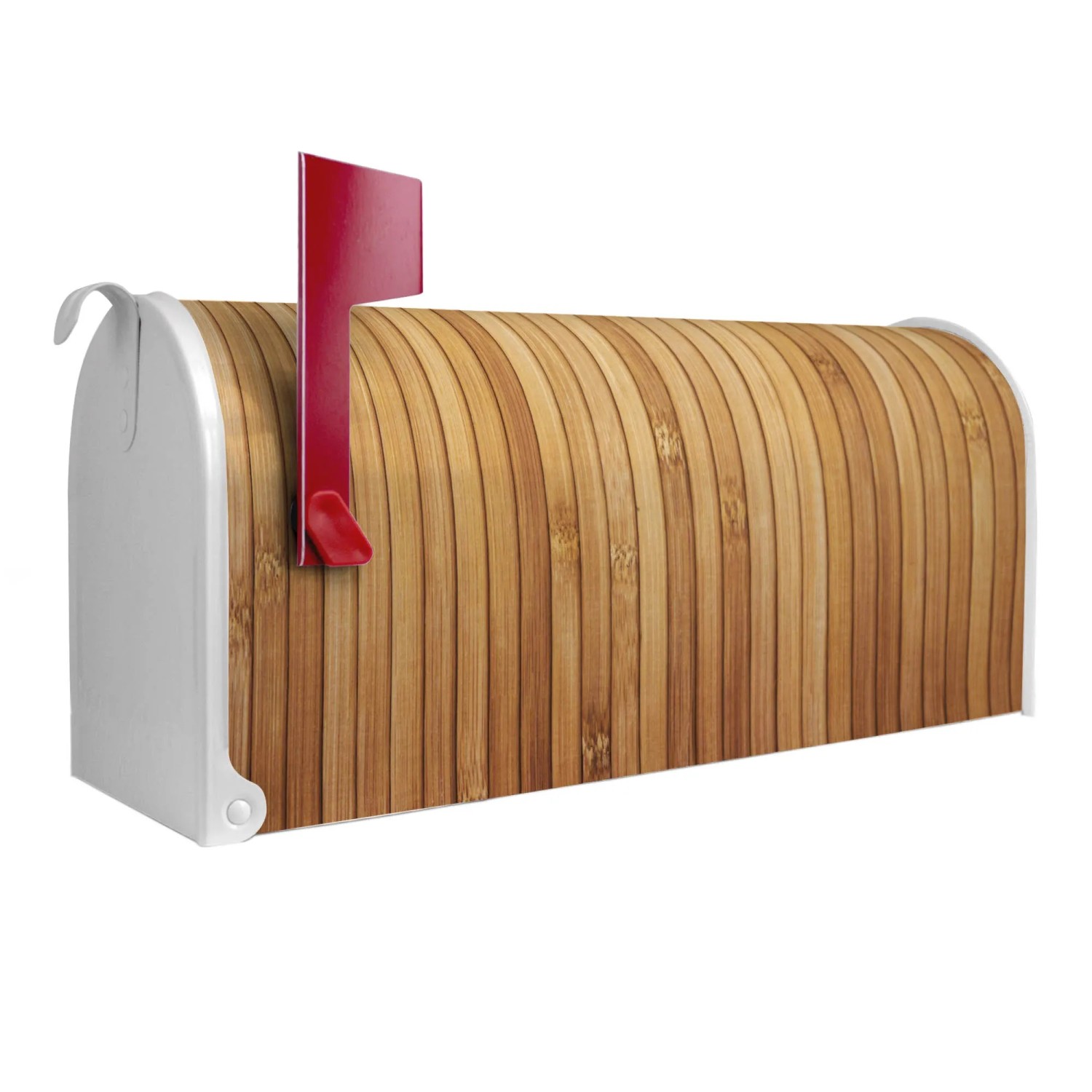 Banjado Amerikanischer Briefkasten Weiß  48x22x16cm - US Mailbox / Letterbox Postkasten Stahl / Pulverbeschichtet Motiv Wt Bambusholz