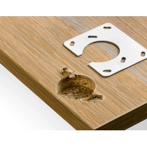 Hettich Reparaturblech, weiß, für 35 mm Topfscharnier auf Holzplatte.