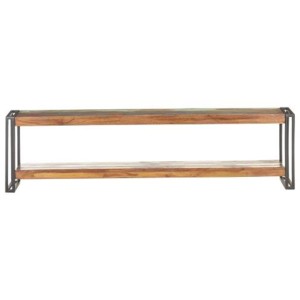 VidaXL TV-Schrank aus recyceltem Massivholz, 150 cm breit, mit zwei Ablagen und schwarzem Metallgestell.