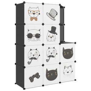 vidaXL Kinderschrank, modular mit 10 Würfeln, schwarz, mit Katzenmotiven.