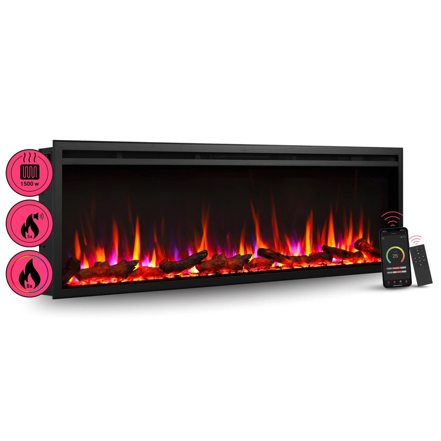 BALDERIA AT-60 Elektrokamin Einbaukamin Heizung 3D-Flammeneffekt Wifi App S günstig online kaufen