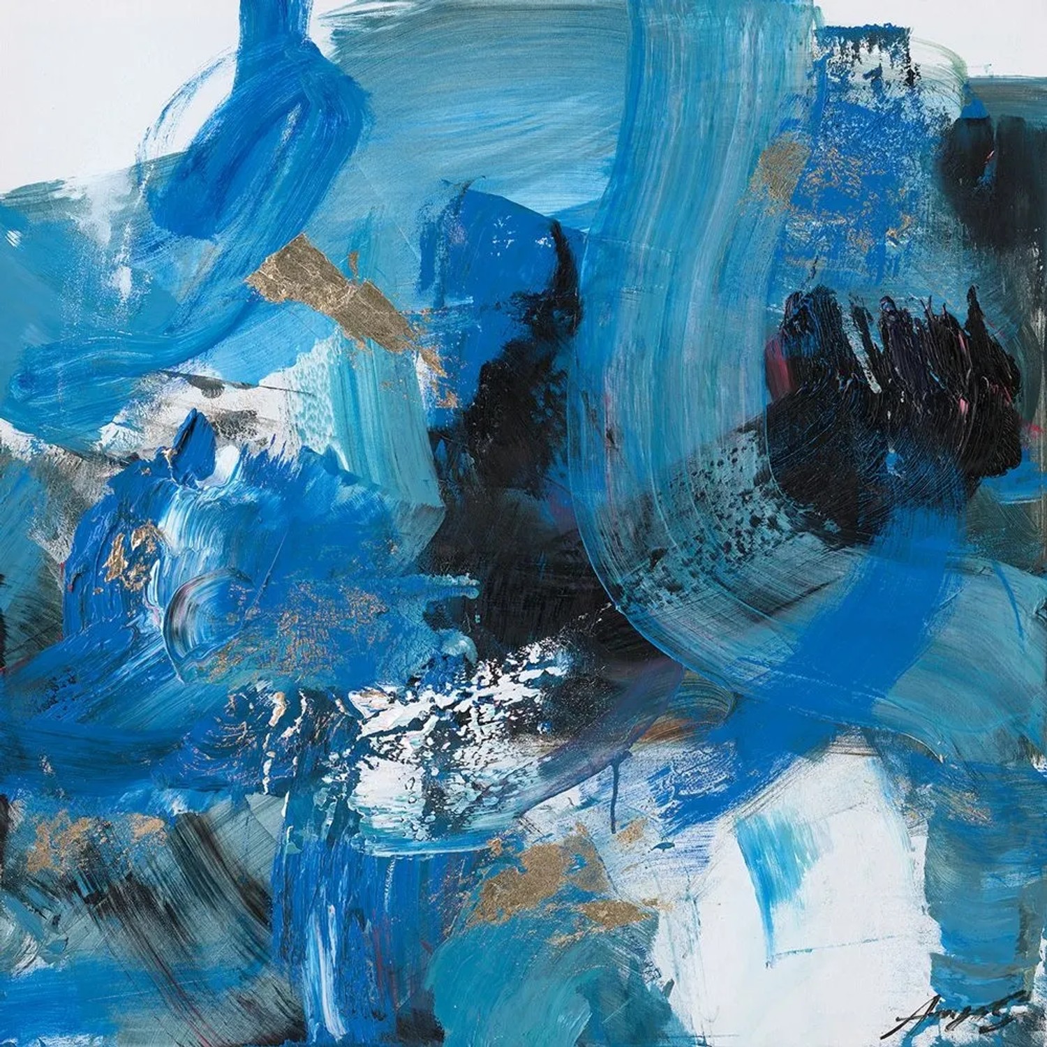 Art Universe Leinwandbild Schwungvolle Variationen in Blau 80 x 80 cm