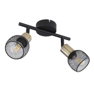 Globo Deckenstrahler Fiastra, schwarz, 2-flammig. LED-Spot mit Metallgitterschirmen.