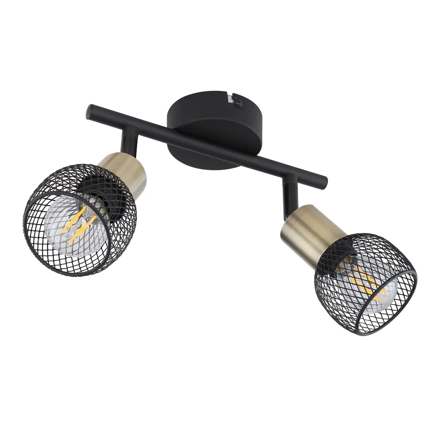 Globo Deckenstrahler Fiastra, schwarz, 2-flammig. LED-Spot mit Metallgitterschirmen.