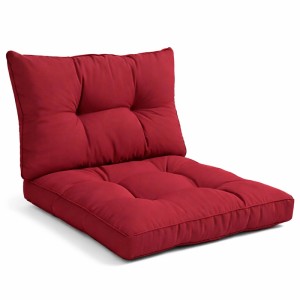 Rotes Beautissu Lounge Kissen Set XLuna. Dick gepolstertes Sitz- und Rückenkissen mit Steppung für Gartenmöbel.