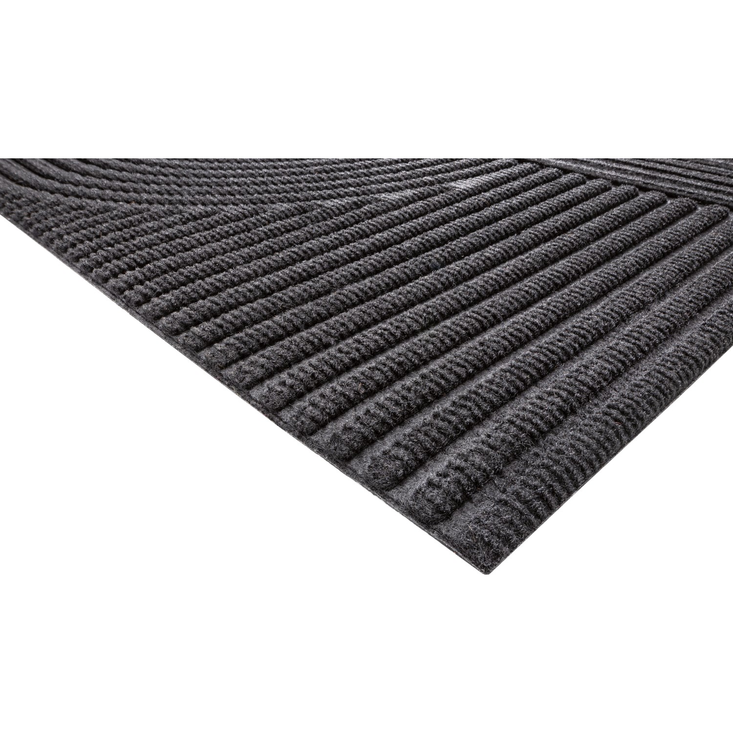 Anthrazitfarbene Struktur-Fußmatte 60x90 cm mit Streifenmuster für den Innenbereich.