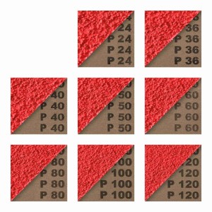 Muster roter VSM Schleifbänder XK870X mit Keramikkorn, verschiedene Körnungen, inkl. Korn 120. Zubehör für Schleifer.
