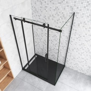 Schwarze Duschparadies Eckdusche 120x80cm mit Schiebetür und Seitenwand aus 8mm ESG Glas.
