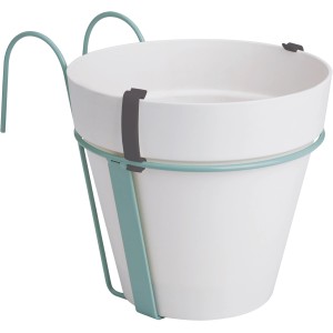 Weißer Elho Hängetopf Loft Urban mit Halterung für Balkongeländer, Ø 19 cm.