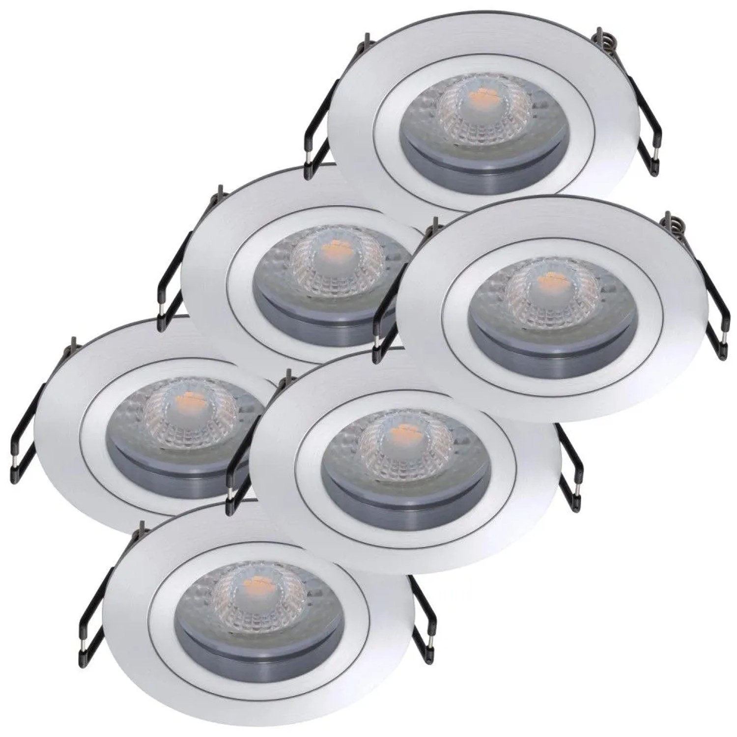 Oktaplex Lyon 6er Set LED-Einbaustrahler Energieklasse A Alu Gebürstet 1,9W Warmweiß 3000K 230V Flach Lochmaß 68mm