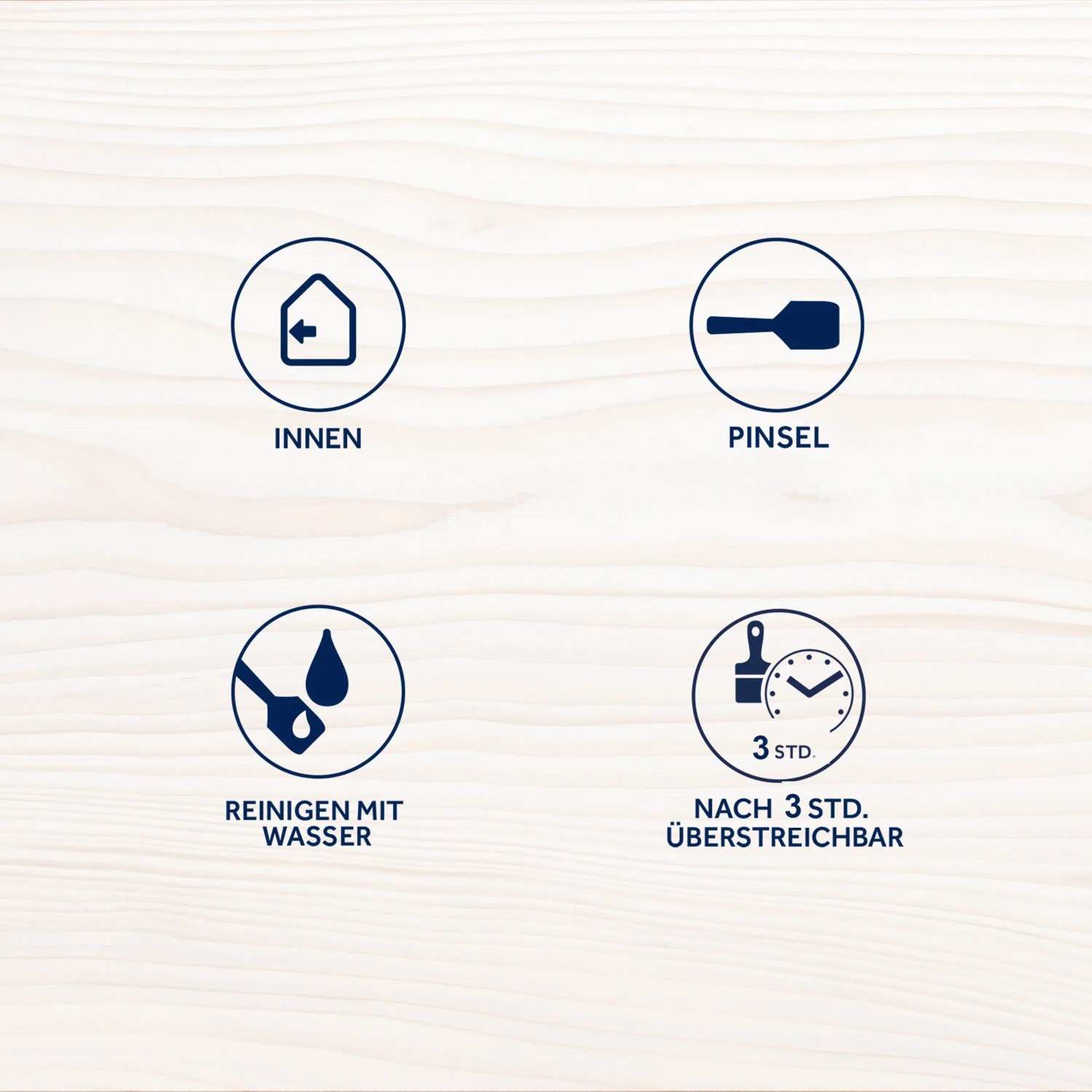 Anwendungshinweise für Bondex Holzbeize: Innen, Pinsel, Reinigung mit Wasser, überstreichbar nach 3 Stunden.