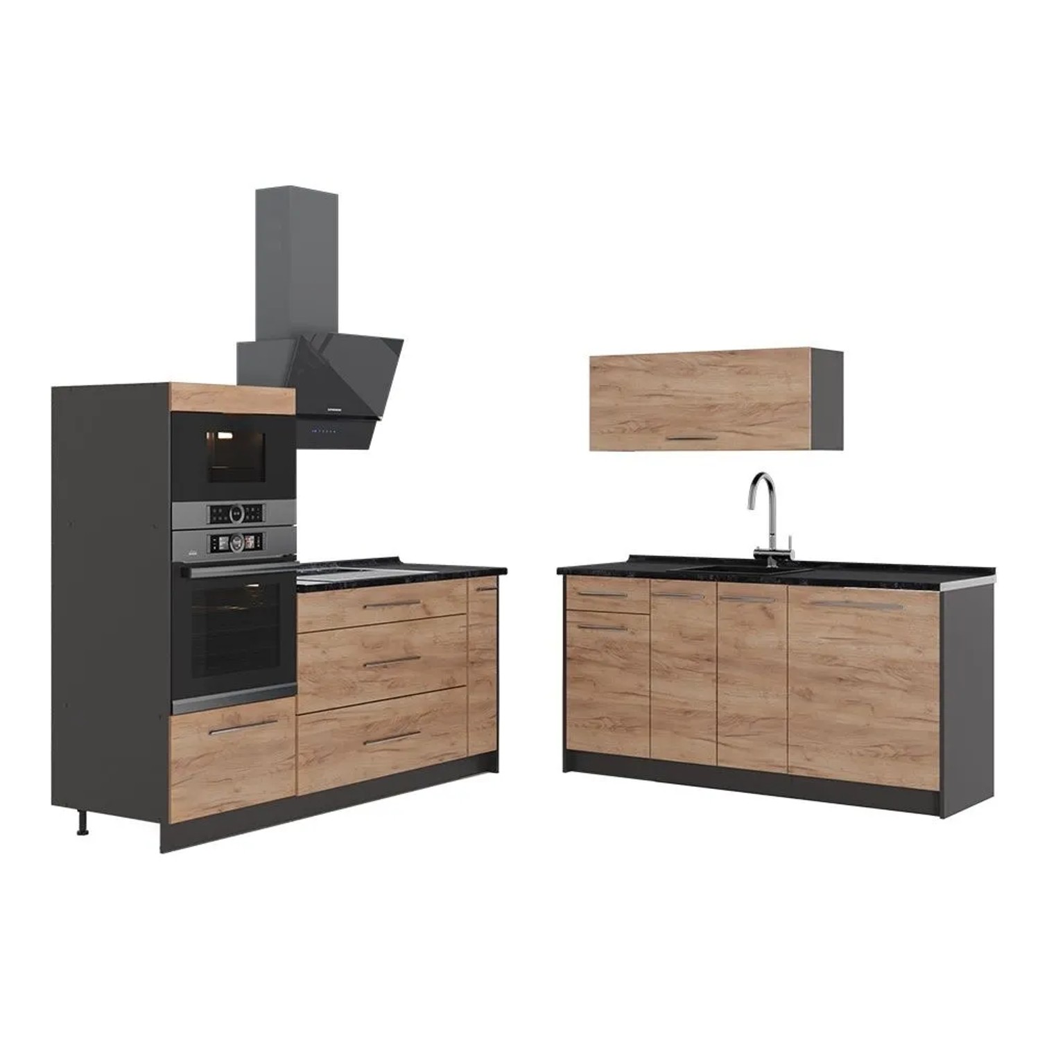 Vicco Küchenzeile Fame-Line Goldkraft Eiche/Anthrazit 340 x 154 AP Anthrazit Art Nr 63665