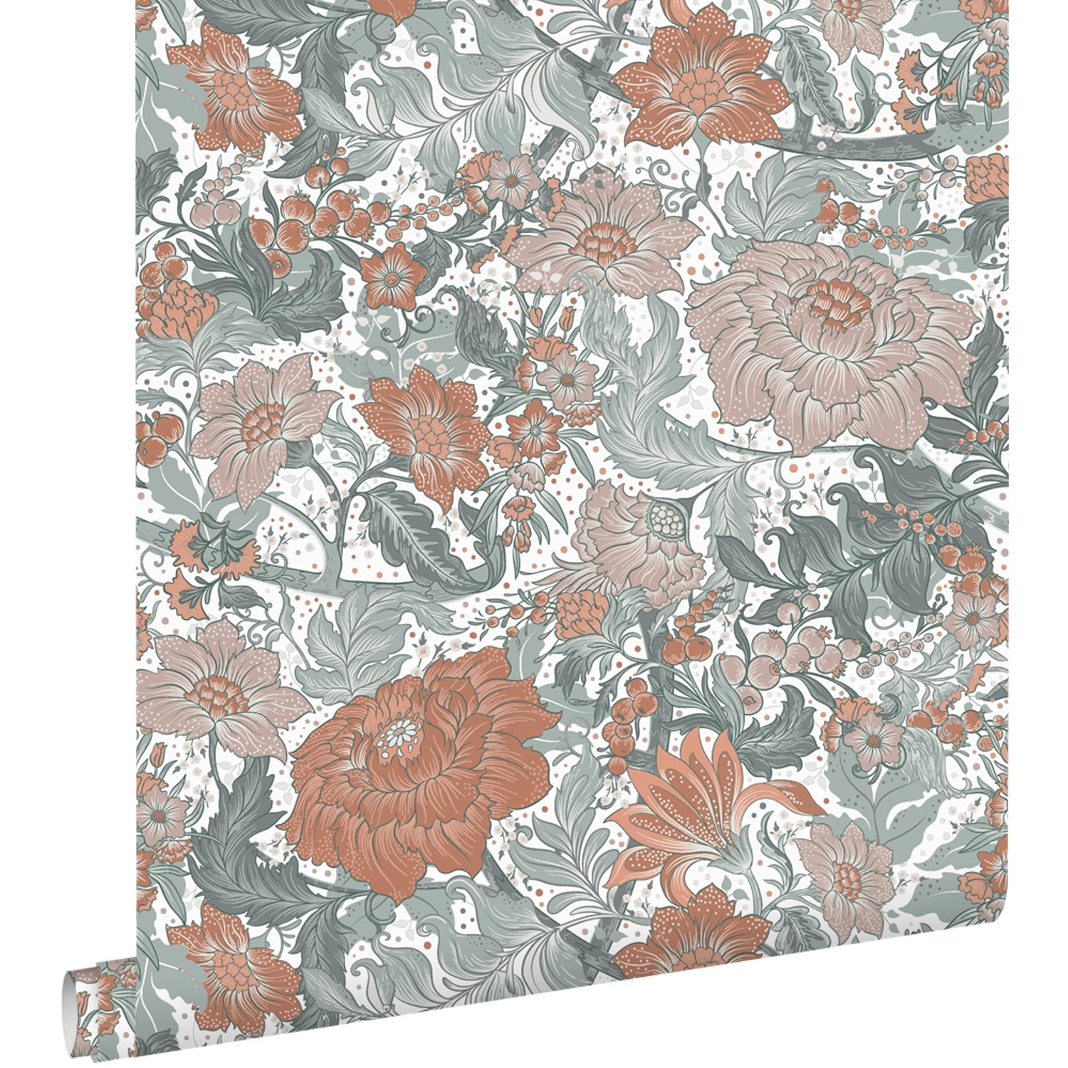 ESTAhome Tapete Blumenmuster Blaugrün und Terrakotta 50 x 900 cm günstig online kaufen