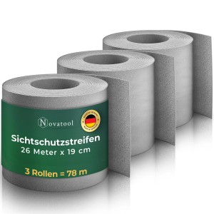 Novatool Sichtschutzrollen Fenster Grau, 3 Rollen à 26m für Doppelstabmattenzaun.
