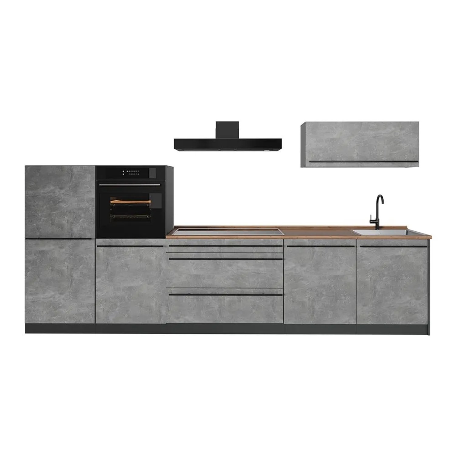 Vicco Küchenzeile R-Line Beton/Anthrazit 340 x 143 Arbeitsplatte Goldkraft Eiche Art Nr 67286