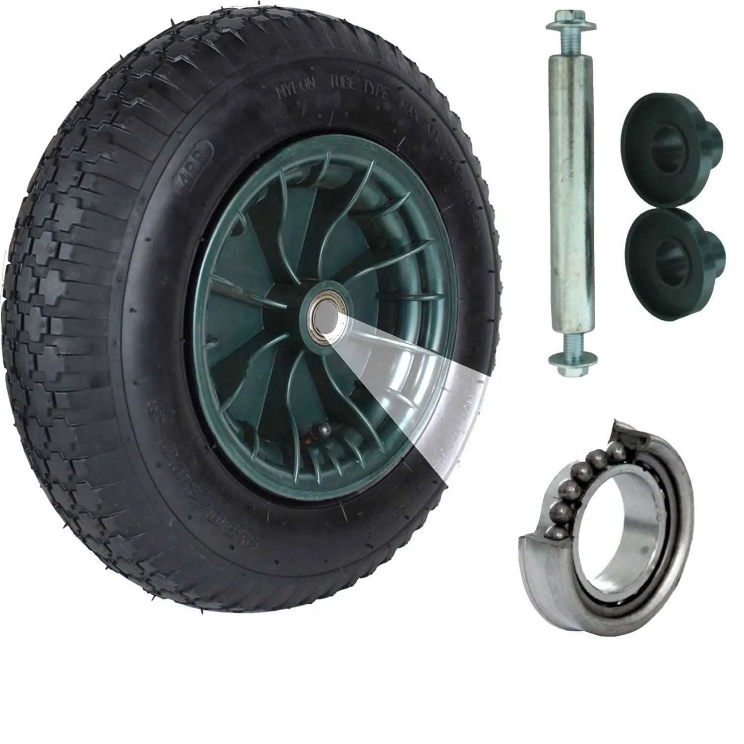 TRUTZHOLM Schubkarrenrad 4.80  4.00-8 Luftbereifung Ersatzrad mit Achse