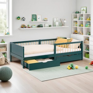 Homestyle4u Kinderbett 90x200 Holzbett mit Rausfallschutz Grün 2912